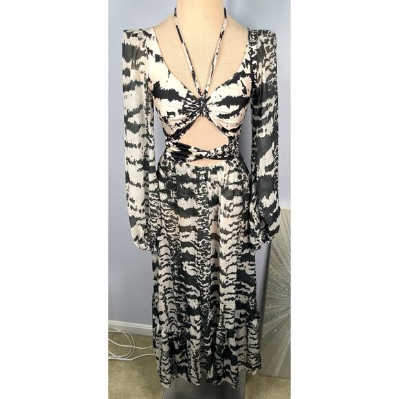 PatBO Alessandra Ambrosio Animal Printed Cutout Long Sleeve Maxi Dress Sz Small - Picture 4 of 11